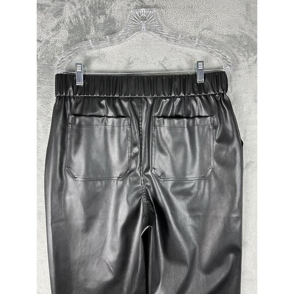 LOGO Lori Goldstein Faux Leather Joggers 10 Black Stretchy Pleather Minimalist - Picture 6 of 16